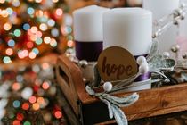 Advent Candle with Hope tag on it